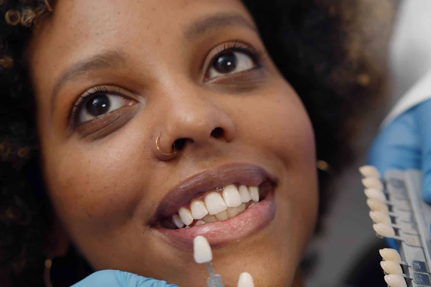 Woman at dental veneers appointment in Grand Bay, AL